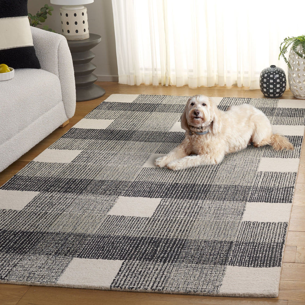 Safavieh Genre Hand-Tufted Ivory And Black Geometric Wool Rug — Plush Low-Profile 5X8 Area Accent Carpet 6'-0" x 9'-0" GRE702Z-6