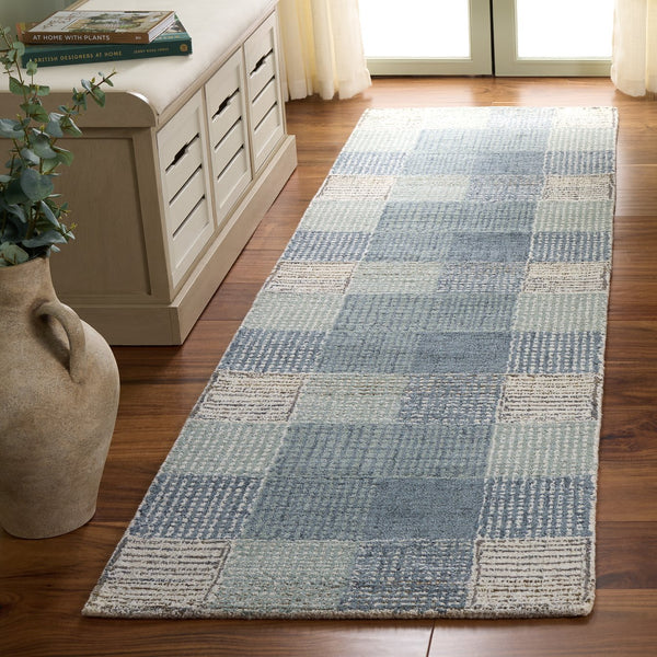 Safavieh Genre Hand-Tufted Ivory And Blue Runner Rug — Wool-Cotton Blend, Low Profile, Modern Hallway Accent 2'-3" x 8'-0" GRE703M-28