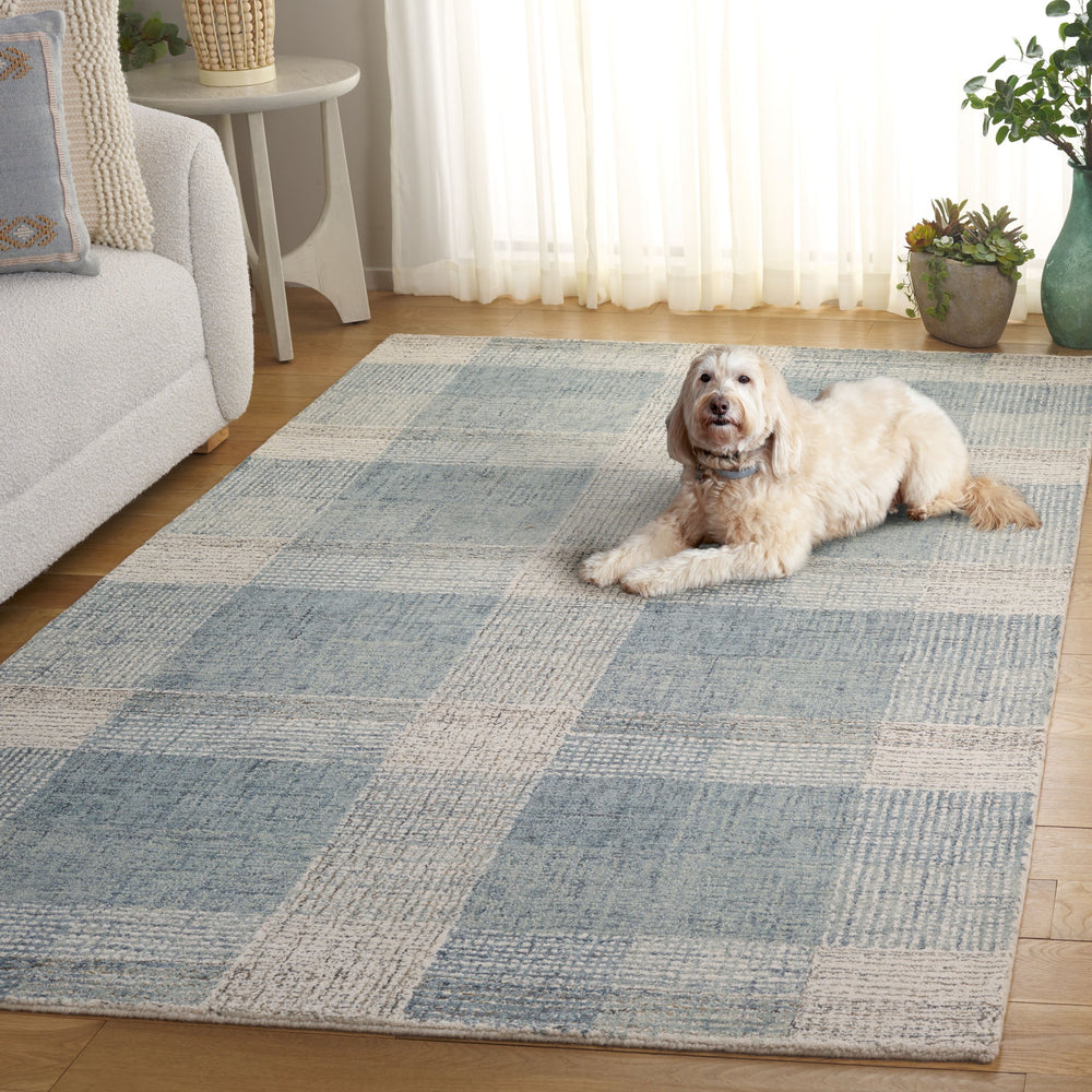 Safavieh Genre Hand-Tufted Ivory And Blue Checkerboard Rug — Wool-Cotton Blend, Durable Soft Plush Comfort 4'-0" x 6'-0" GRE703M-4