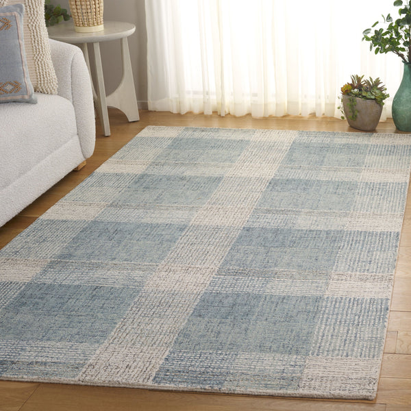 Safavieh Genre Hand-Tufted Ivory And Blue Runner Rug — Wool-Cotton Blend, Low Profile, Modern Hallway Accent 2'-3" x 8'-0" GRE703M-28