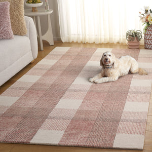 Safavieh Genre Hand-Tufted Wool-Cotton Area Rug In Ivory With Rich Red Geometric Check Blocks, Durable Comfort 4'-0" x 6'-0" GRE704Q-4