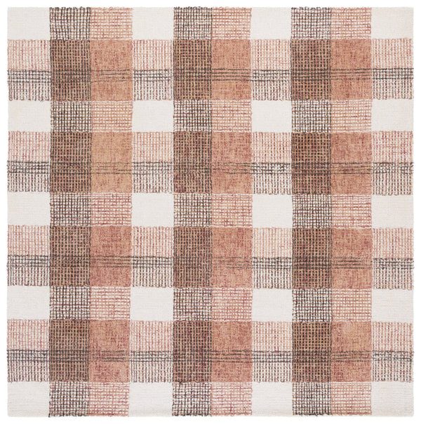 Safavieh Genre Hand-Tufted Ivory And Red Area Rug — Wool-Cotton Low Pile, Contemporary Geometric Accent Rug 6'-0" x 6'-0" GRE704Q-6SQ