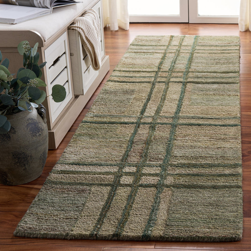 Safavieh Genre Hand‑Tufted Green & Beige Area Rug — Minimalist Polyester Pile, Low Profile Comfort, India Crafted 5'-0" x 8'-0" GRE950Y-5