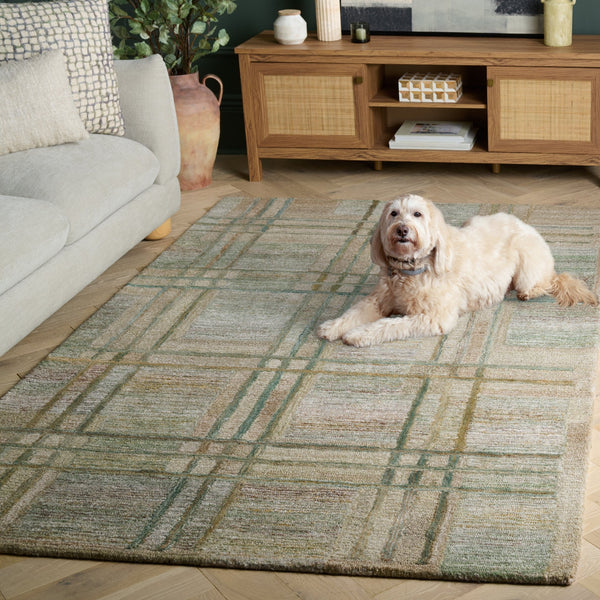 Safavieh Genre Hand‑Tufted Green & Beige Area Rug — Minimalist Polyester Pile, Low Profile Comfort, India Crafted 5'-0" x 8'-0" GRE950Y-5