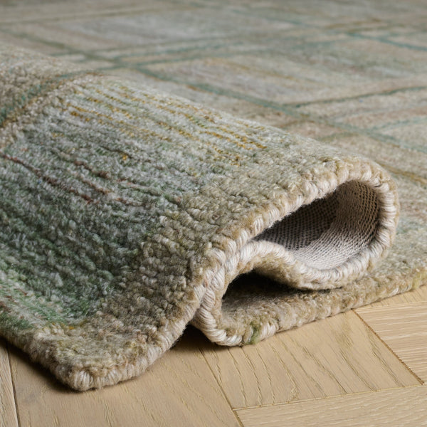 Safavieh Genre Hand‑Tufted Green & Beige Area Rug — Minimalist Polyester Pile, Low Profile Comfort, India Crafted 5'-0" x 8'-0" GRE950Y-5
