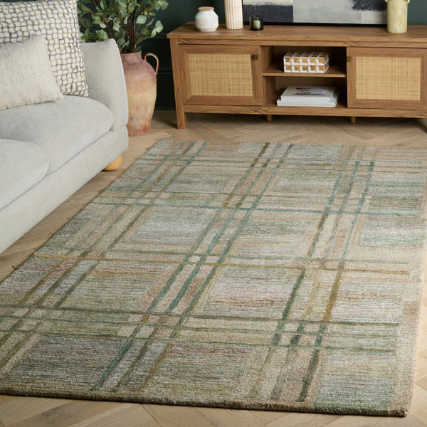 Safavieh Genre Hand‑Tufted Green & Beige Area Rug — Minimalist Polyester Pile, Low Profile Comfort, India Crafted 5'-0" x 8'-0" GRE950Y-5