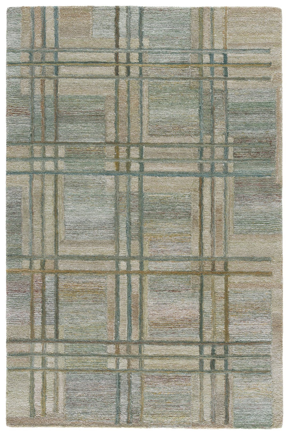 Safavieh Genre Hand‑Tufted Green & Beige Area Rug — Minimalist Polyester Pile, Low Profile Comfort, India Crafted 5'-0" x 8'-0" GRE950Y-5
