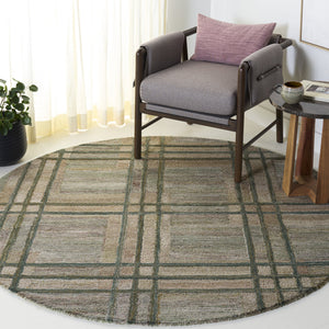 Safavieh Genre Hand‑Tufted Green & Beige Area Rug — Minimalist Polyester Pile, Low Profile Comfort, India Crafted 5'-0" x 8'-0" GRE950Y-5