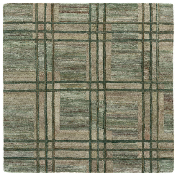 Safavieh Genre Hand‑Tufted Green & Beige Area Rug — Minimalist Polyester Pile, Low Profile Comfort, India Crafted 5'-0" x 8'-0" GRE950Y-5