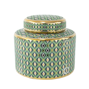 Zeugma Green Gold Urn 241032 - Elegant Ceramic Keepsake With Diamond Motif, 8" X 8", Perfect For Memorials   241032