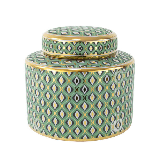 Zeugma Green Gold Urn 241032 - Elegant Ceramic Keepsake With Diamond Motif, 8" X 8", Perfect For Memorials   241032