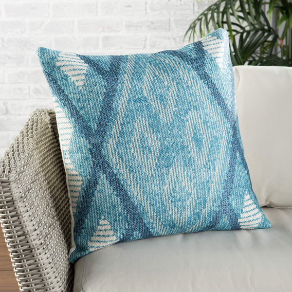 Jaipur Living Nikki Chu Tribal Woven Square Pillow Bohemian Blue Polyester Indoor Outdoor Accent PLW103440