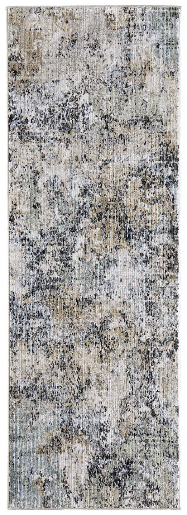 Feizy Rugs Greenwich Abstract Geometric Indoor Rug in Ivory Tan and Blue for Modern Living Rooms 2'6" x 7'3" GRW39U6FBGEMLTI02