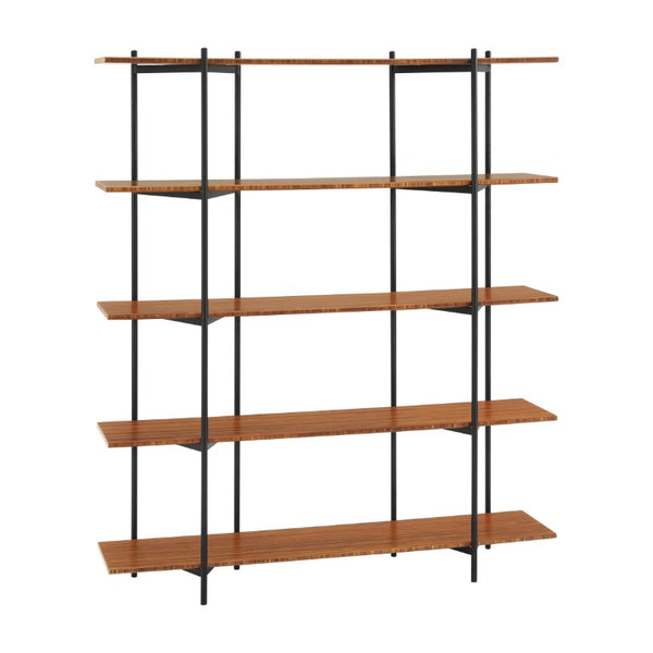 Greenington Studio Plus Five Shelf Bamboo Bookcase Black Steel Industrial Open Storage Unit Amber GS001AM