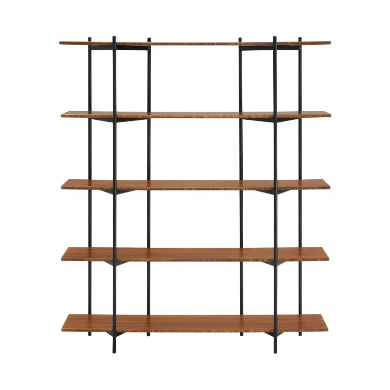 Greenington Studio Plus Five Shelf Bamboo Bookcase Black Steel Industrial Open Storage Unit Amber GS001AM