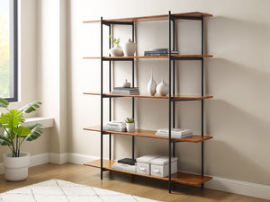 Greenington Studio Plus Five Shelf Bamboo Bookcase Black Steel Industrial Open Storage Unit Amber GS001AM