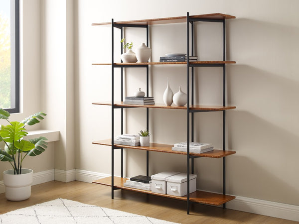 Greenington Studio Plus Five Shelf Bamboo Bookcase Black Steel Industrial Open Storage Unit Amber GS001AM