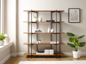 Greenington Studio Plus Five Shelf Bamboo Bookcase Black Steel Industrial Open Storage Unit Amber GS001AM