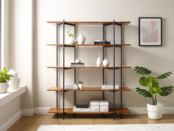 Greenington Studio Plus Five Shelf Bamboo Bookcase Black Steel Industrial Open Storage Unit Amber GS001AM