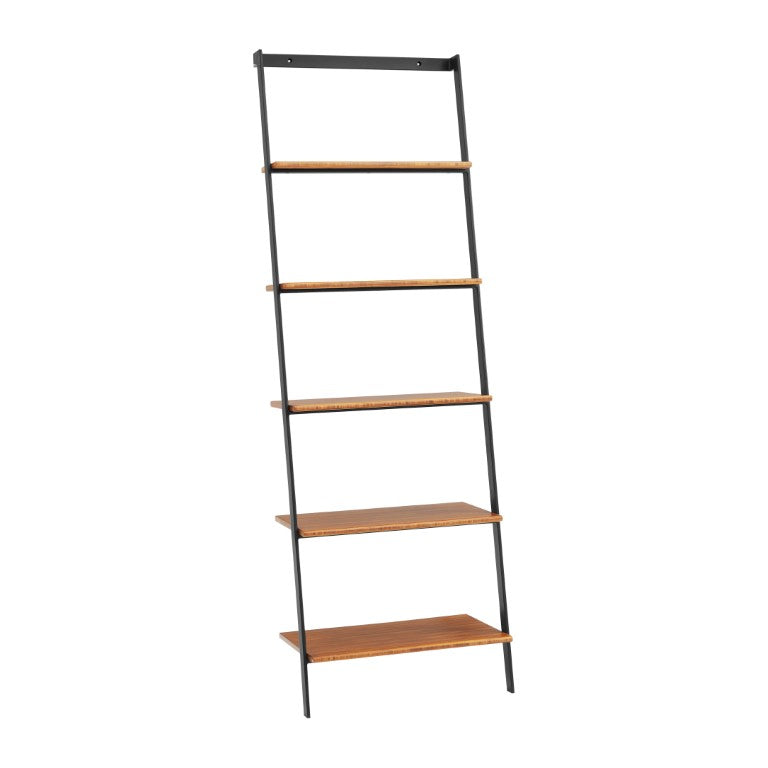 Greenington Studio Plus Five Shelf Bamboo Leaning Bookcase Industrial Steel Eco Friendly Storage Amber GS003AM