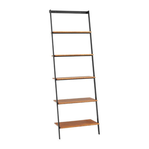 Greenington Studio Plus Five Shelf Bamboo Leaning Bookcase Industrial Steel Eco Friendly Storage Amber GS003AM