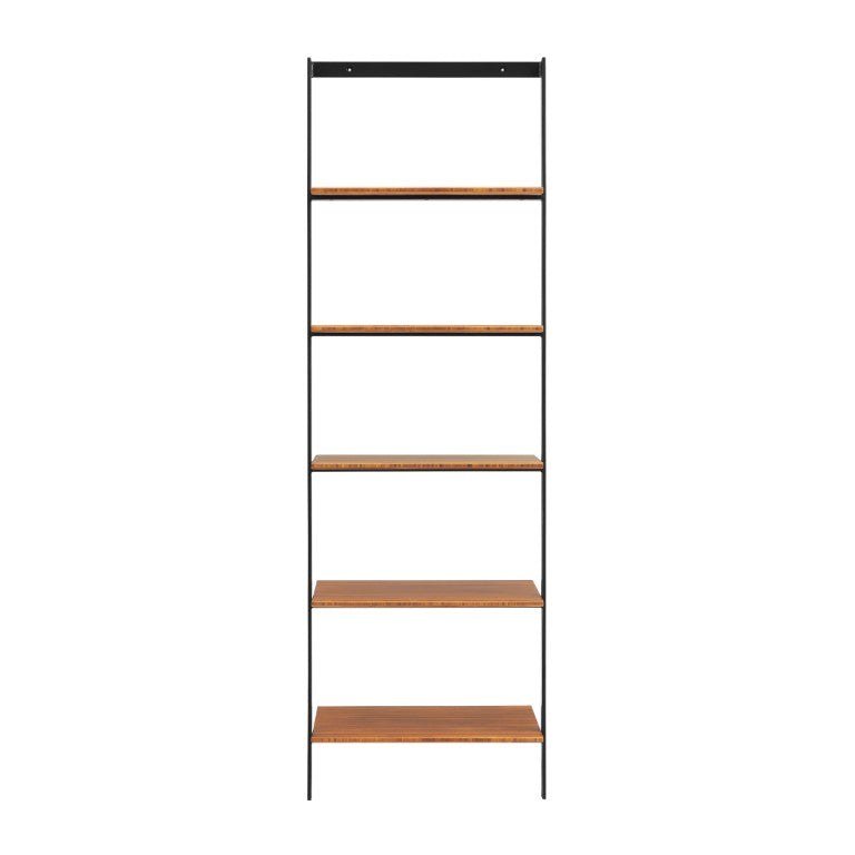 Greenington Studio Plus Five Shelf Bamboo Leaning Bookcase Industrial Steel Eco Friendly Storage Amber GS003AM