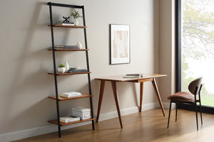 Greenington Studio Plus Five Shelf Bamboo Leaning Bookcase Industrial Steel Eco Friendly Storage Amber GS003AM