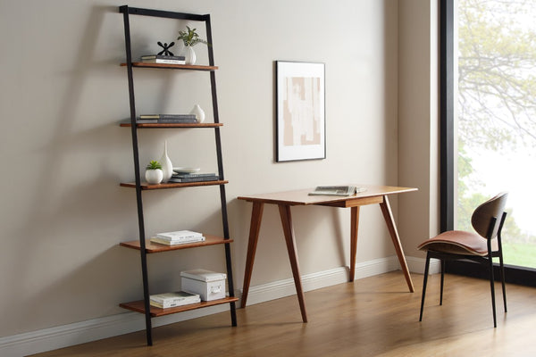 Greenington Studio Plus Five Shelf Bamboo Leaning Bookcase Industrial Steel Eco Friendly Storage Amber GS003AM