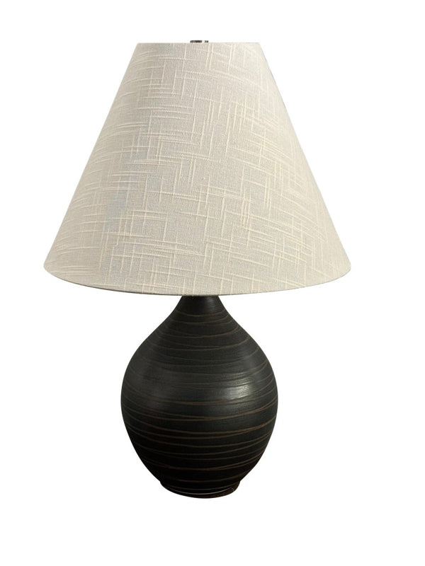 House of Troy Scatchard Handcrafted USA Stoneware Table Lamp with Warm Earthy Brown Glazed Finish Scored Black Matte GS200-SBM