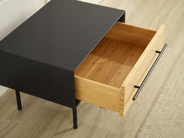 Greenington Santa Cruz Solid Bamboo Nightstand with Soft Close Drawer and Matte Steel Accents GSC0004WH