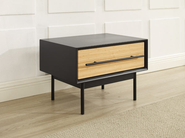 Greenington Santa Cruz Solid Bamboo Nightstand with Soft Close Drawer and Matte Steel Accents GSC0004WH