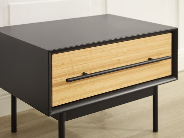 Greenington Santa Cruz Solid Bamboo Nightstand with Soft Close Drawer and Matte Steel Accents GSC0004WH