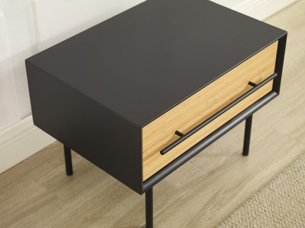 Greenington Santa Cruz Solid Bamboo Nightstand with Soft Close Drawer and Matte Steel Accents GSC0004WH