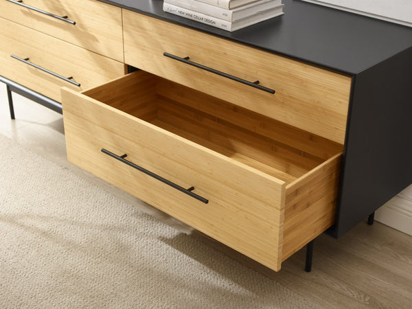 Greenington Santa Cruz Solid Bamboo Double Dresser with Soft Close Drawers and Matte Steel Base GSC0006WH