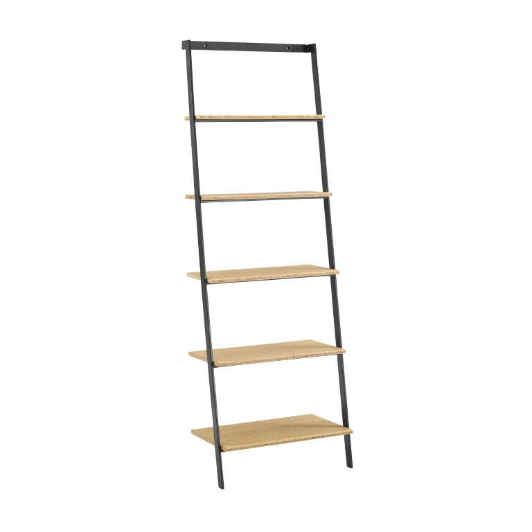 Greenington Santa Cruz Five Shelf Bamboo Ladder Unit with Steel Frame for Hallway or Office GSC0010WH