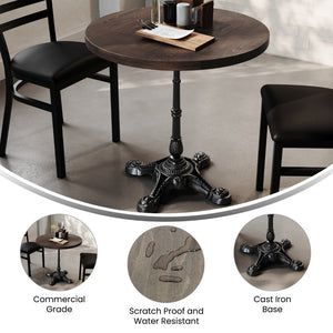 English Elm Bennett Solid Wood Bistro Tabletop with Cast Iron Base - Stylish Dining for Restaurants and Cafés Dark Brown Top/Black Base 30" Round GSF-RD30-DKBRN-SDAT2222-GG