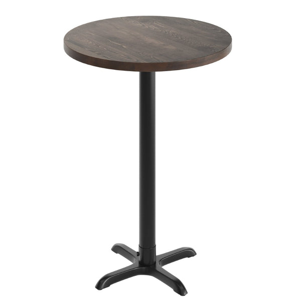 English Elm Bennett Solid Wood Commercial Tabletop with Heavy-Duty Cast Iron Base for Durable Dining Spaces Dark Brown Top/Black Base 30" Round GSF-RD30-DKBRN-T2222B-GG