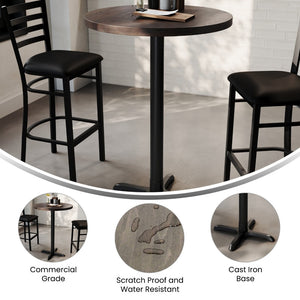 English Elm Bennett Solid Wood Commercial Tabletop with Heavy-Duty Cast Iron Base for Durable Dining Spaces Dark Brown Top/Black Base 30" Round GSF-RD30-DKBRN-T2222B-GG