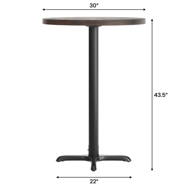 English Elm Bennett Solid Wood Commercial Tabletop with Heavy-Duty Cast Iron Base for Durable Dining Spaces Dark Brown Top/Black Base 30" Round GSF-RD30-DKBRN-T2222B-GG