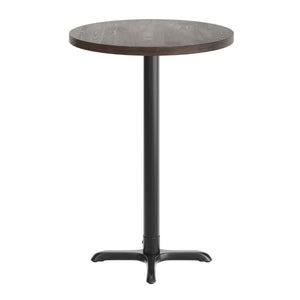 English Elm Bennett Solid Wood Commercial Tabletop with Heavy-Duty Cast Iron Base for Durable Dining Spaces Dark Brown Top/Black Base 30" Round GSF-RD30-DKBRN-T2222B-GG