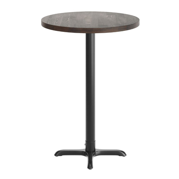 English Elm Bennett Solid Wood Commercial Tabletop with Heavy-Duty Cast Iron Base for Durable Dining Spaces Dark Brown Top/Black Base 30" Round GSF-RD30-DKBRN-T2222B-GG