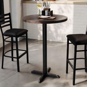 English Elm Bennett Solid Wood Commercial Tabletop with Heavy-Duty Cast Iron Base for Durable Dining Spaces Dark Brown Top/Black Base 30" Round GSF-RD30-DKBRN-T2222B-GG