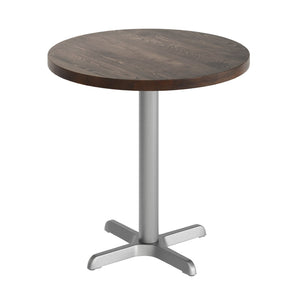 English Elm Bennett Solid Wood Commercial Tabletop with Rust-Resistant Cast Iron X-Base for Hospitality Spaces Dark Brown Top/Silver Base 30" Round GSF-RD30-DKBRN-T2222S-GG
