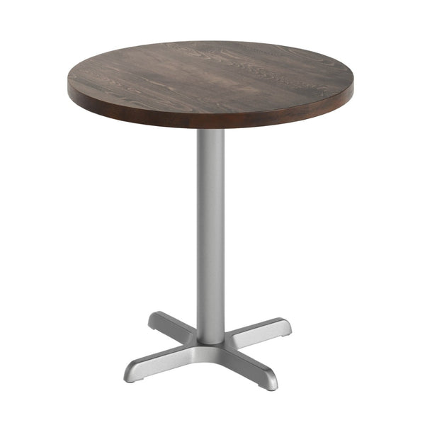 English Elm Bennett Solid Wood Commercial Tabletop with Rust-Resistant Cast Iron X-Base for Hospitality Spaces Dark Brown Top/Silver Base 30" Round GSF-RD30-DKBRN-T2222S-GG