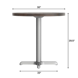 English Elm Bennett Solid Wood Commercial Tabletop with Rust-Resistant Cast Iron X-Base for Hospitality Spaces Dark Brown Top/Silver Base 30" Round GSF-RD30-DKBRN-T2222S-GG