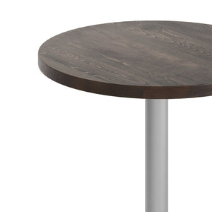 English Elm Bennett Solid Wood Commercial Tabletop with Rust-Resistant Cast Iron X-Base for Hospitality Spaces Dark Brown Top/Silver Base 30" Round GSF-RD30-DKBRN-T2222S-GG