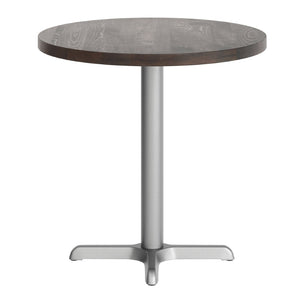 English Elm Bennett Solid Wood Commercial Tabletop with Rust-Resistant Cast Iron X-Base for Hospitality Spaces Dark Brown Top/Silver Base 30" Round GSF-RD30-DKBRN-T2222S-GG