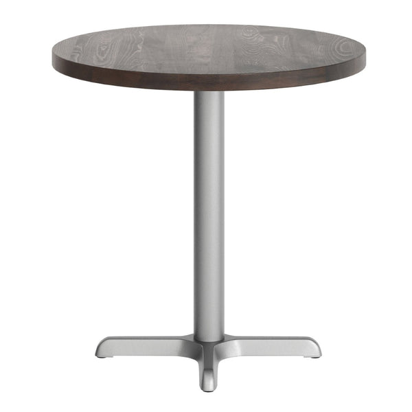 English Elm Bennett Solid Wood Commercial Tabletop with Rust-Resistant Cast Iron X-Base for Hospitality Spaces Dark Brown Top/Silver Base 30" Round GSF-RD30-DKBRN-T2222S-GG