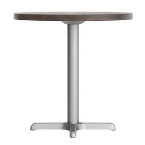 English Elm Bennett Solid Wood Commercial Tabletop with Rust-Resistant Cast Iron X-Base for Hospitality Spaces Dark Brown Top/Silver Base 30" Round GSF-RD30-DKBRN-T2222S-GG