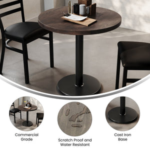 English Elm Bennett Solid Wood Commercial Tabletop with Industrial Strength Base for Cafés and Restaurants Dark Brown Top/Black Base 30" Round GSF-RD30-DKBRN-TR18-GG